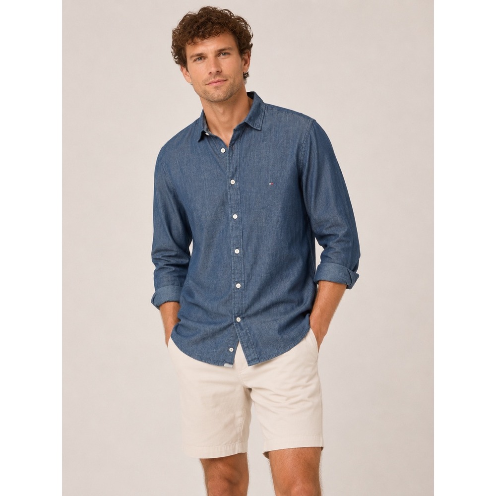 Tommy Hilfiger Mens Chambray Button Down Shirt XL Blue Cotton Long Sleeve Casual